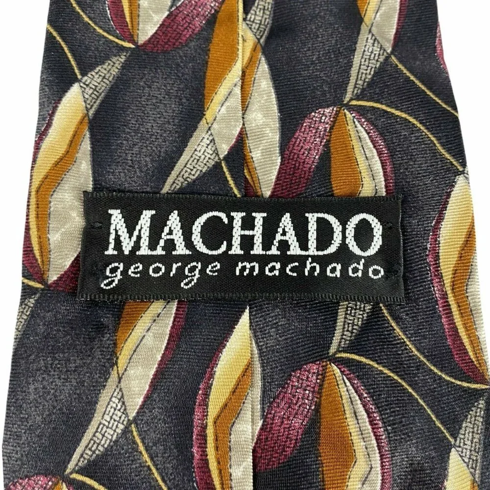George Machado Black Maroon Yellow Tan Silk Tie‎
